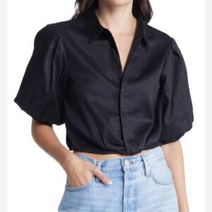 FRAME Voluminous Twist Crop Blouse In Noir XS NWOT